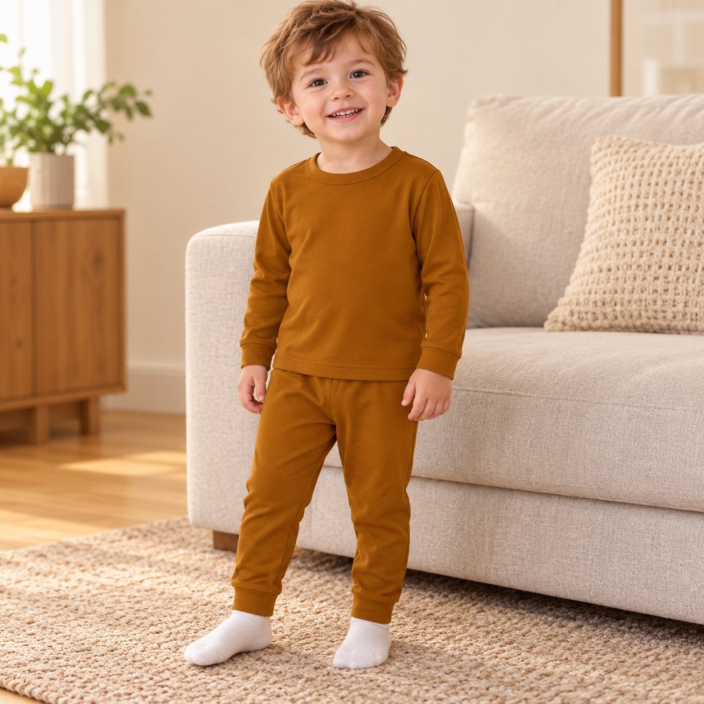 Conjunto infantil liso de manga larga y pantalón · 2–3 años · Caramelo · 03-uso · ES-203/1 · reconstrucción