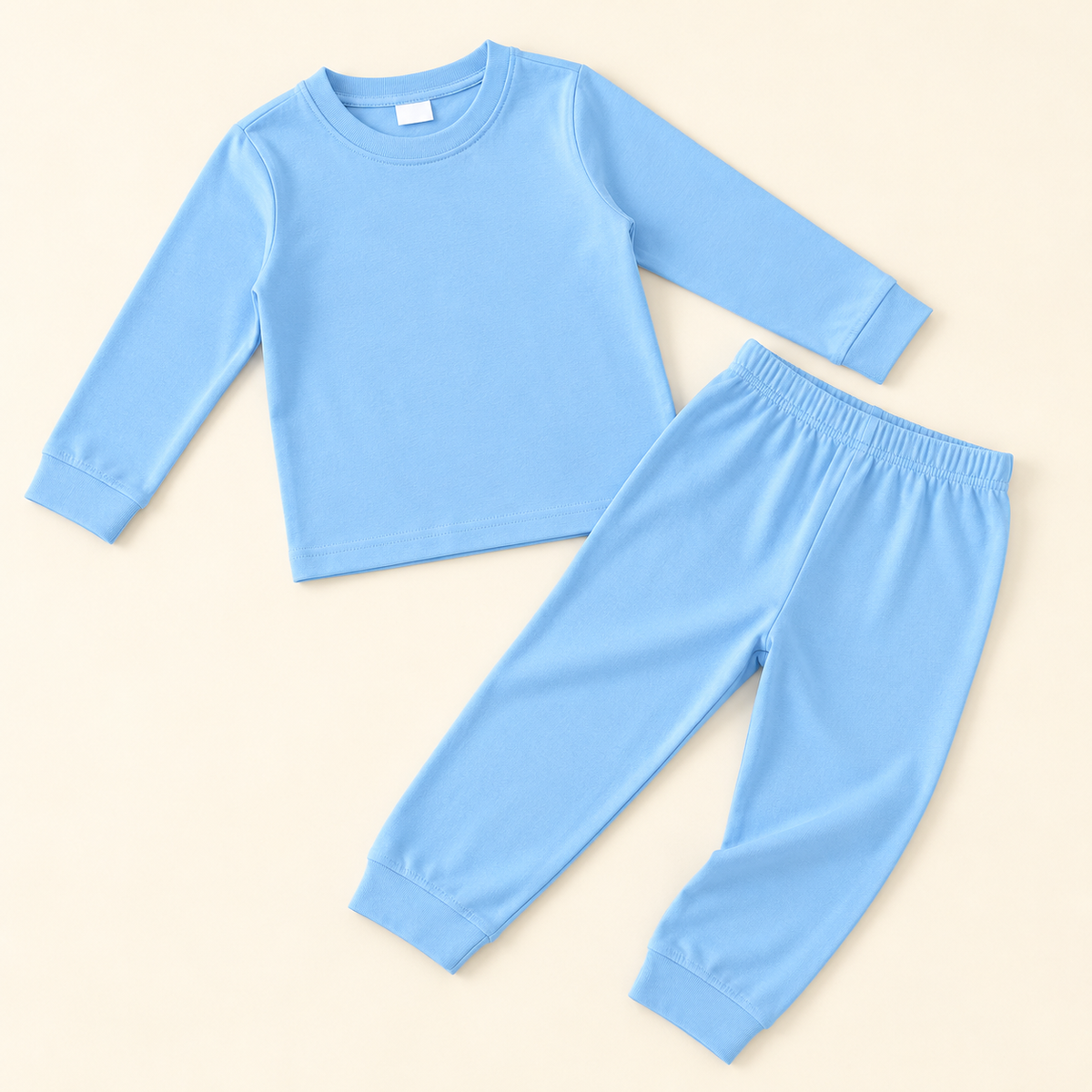 Conjunto infantil liso de manga larga y pantalón · 2–3 años · Azul claro · 02-fuera-empaque · ES-203/2 · reconstrucción