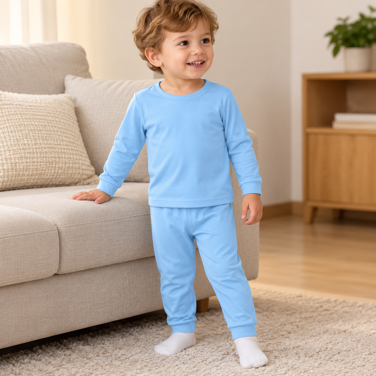 Conjunto infantil liso de manga larga y pantalón · 2–3 años · Azul claro · 03-uso · ES-203/2 · reconstrucción