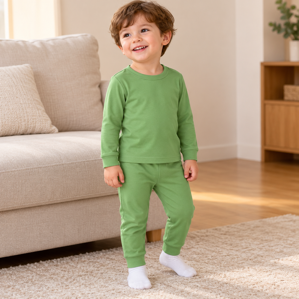 Conjunto infantil liso de manga larga y pantalón · 2–3 años · Verde · 03-uso · ES-203/3 · reconstrucción