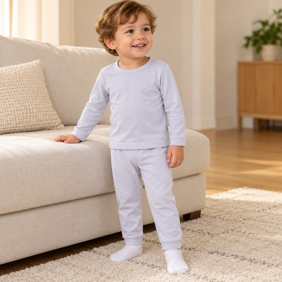Conjunto infantil liso de manga larga y pantalón · 2–3 años · Gris claro · 03-uso · ES-203/4 · reconstrucción