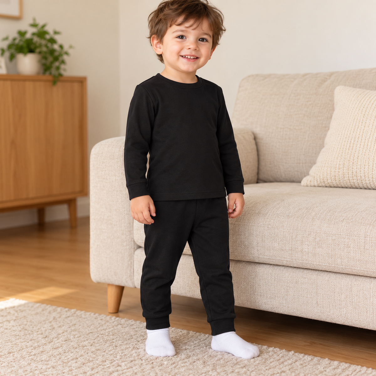 Conjunto infantil liso de manga larga y pantalón · 2–3 años · Negro · 03-uso · ES-203/5 · reconstrucción