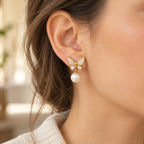 Aretes de mariposa y cuenta tipo perla, ejemplo de uso
