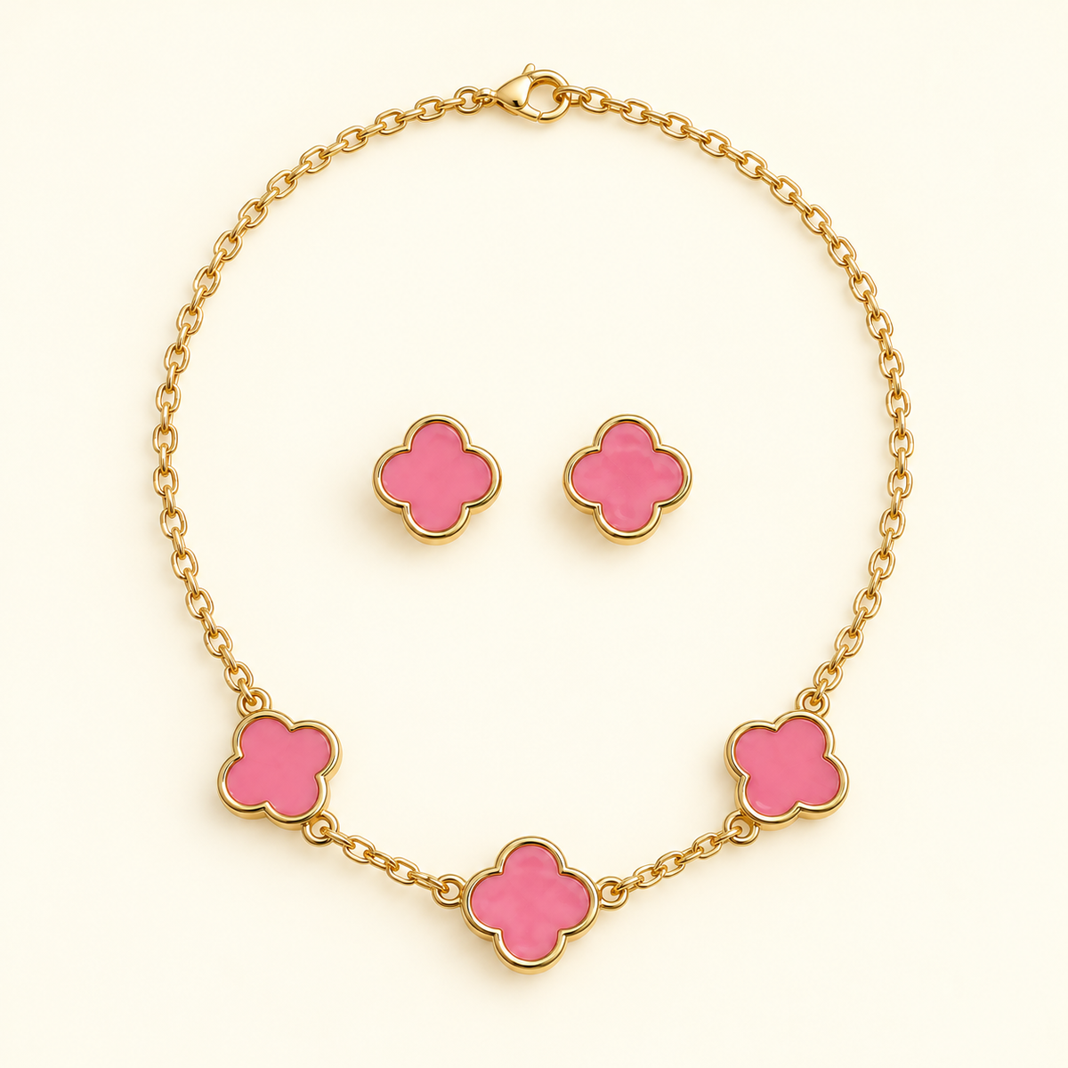 Conjunto rosa: collar + aretes