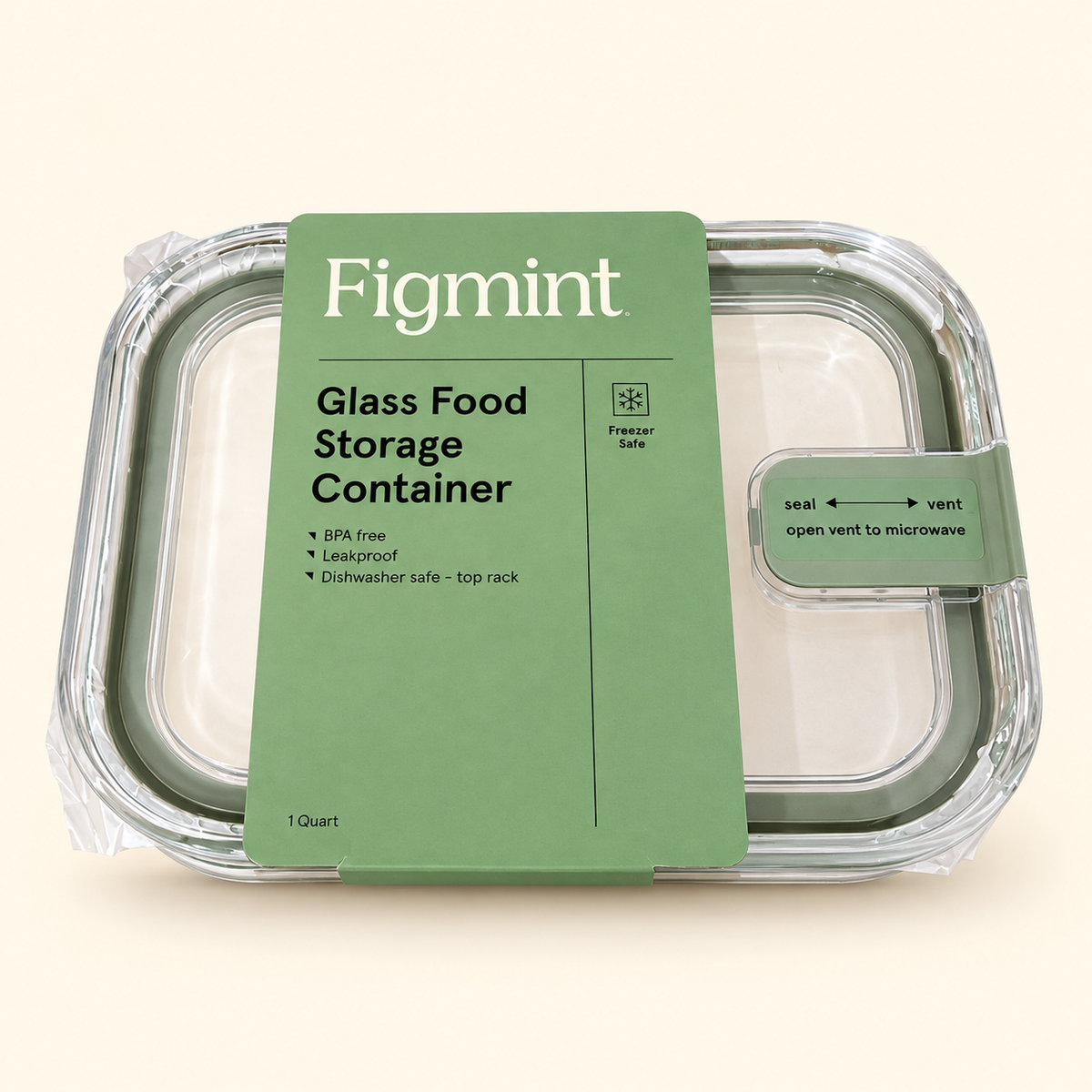 Figmint · recipiente rectangular de vidrio con tapa, 1 quart