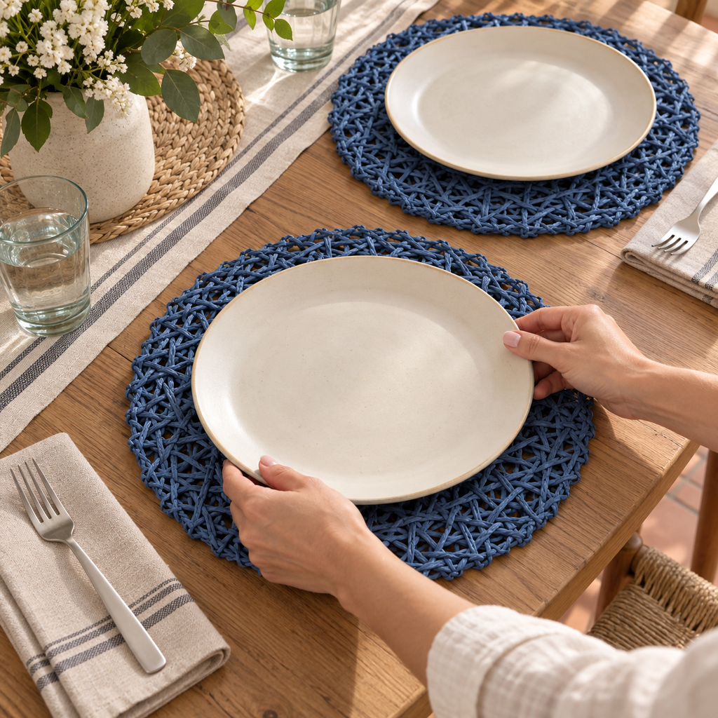 Soho Loft · set de 8 manteles individuales tejidos azules
