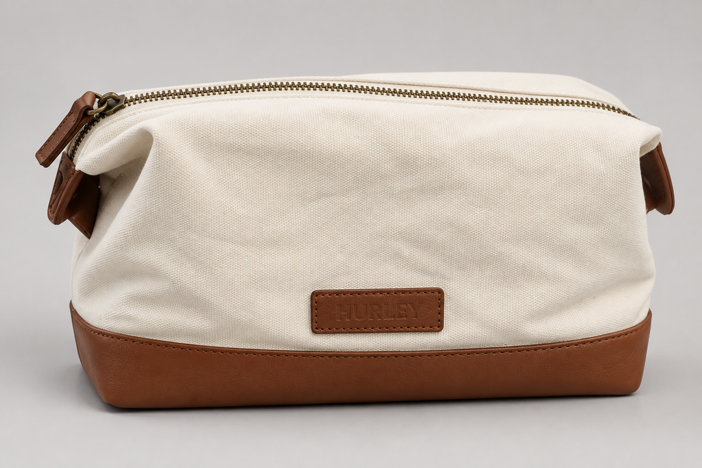 Hurley · neceser de lona crema con base café