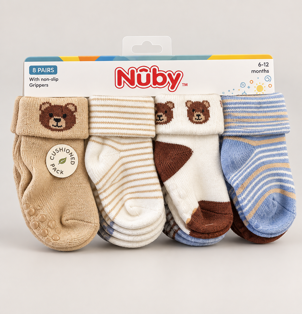 Nuby · calcetas antideslizantes para bebé, 8 pares · 6–12 meses