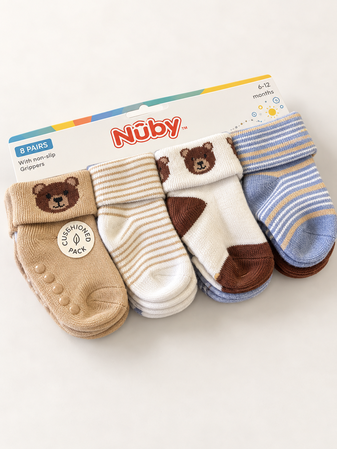 Nuby · calcetas antideslizantes para bebé, 8 pares · 6–12 meses